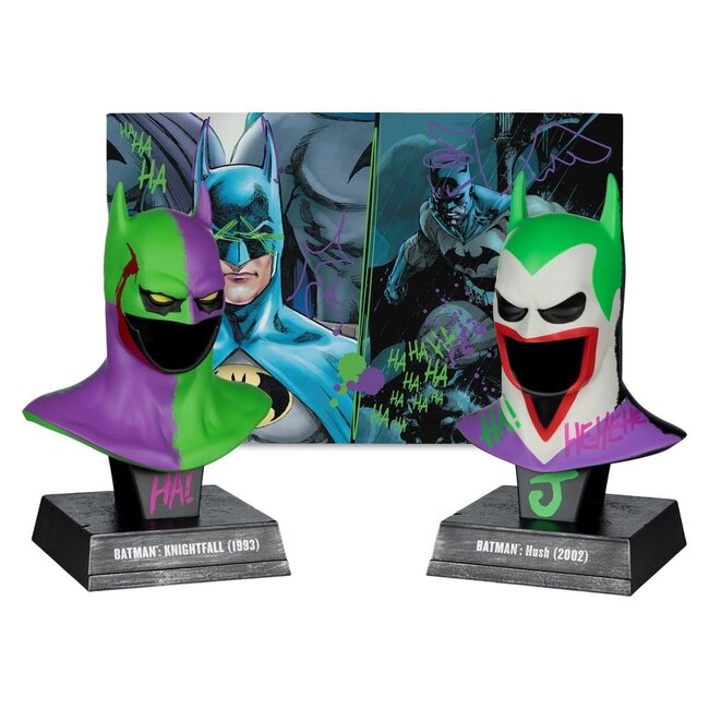 Batman DC Direct Mini-Replika 1/3 2er-Pack Batman-Masken Hush & Knightfall (Jokerisiert) (Gold Label) 18 cm