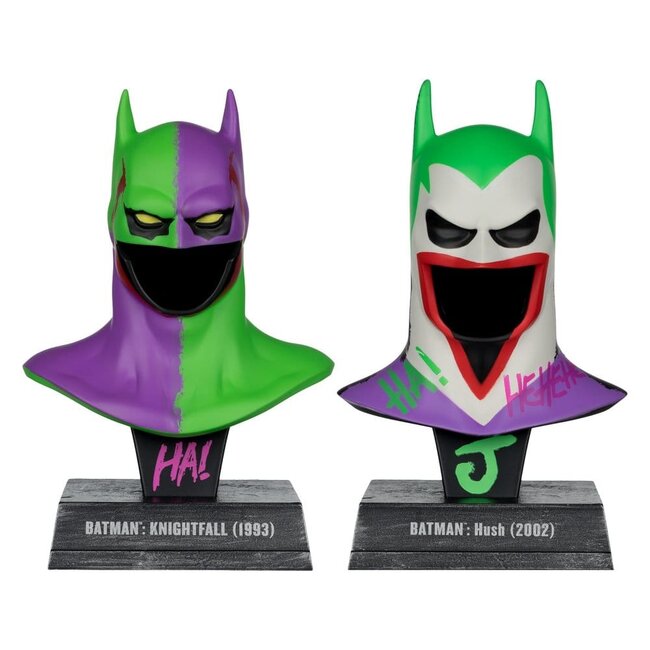 Batman DC Direct Mini-Replika 1/3 2er-Pack Batman-Masken Hush & Knightfall (Jokerisiert) (Gold Label) 18 cm