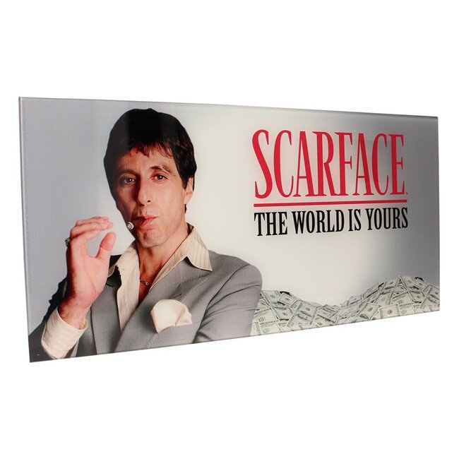 Scarface glazen poster: De wereld is van jou (grijze achtergrond) 60 x 30 cm