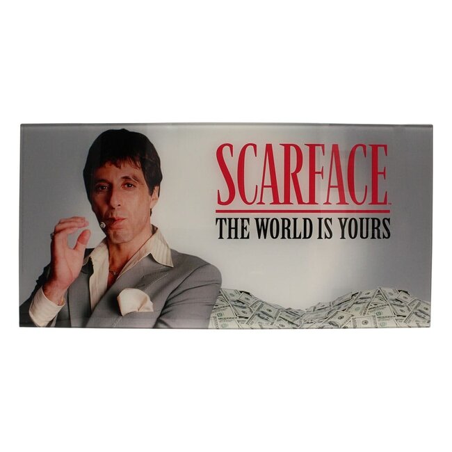 Scarface glazen poster: De wereld is van jou (grijze achtergrond) 60 x 30 cm