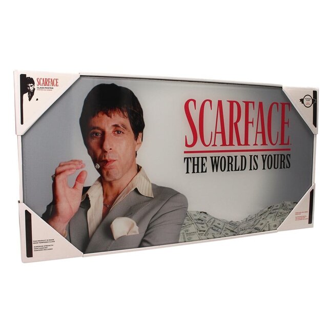 Scarface-Glasposter „Die Welt gehört dir“ (grauer Hintergrund) 60 x 30 cm