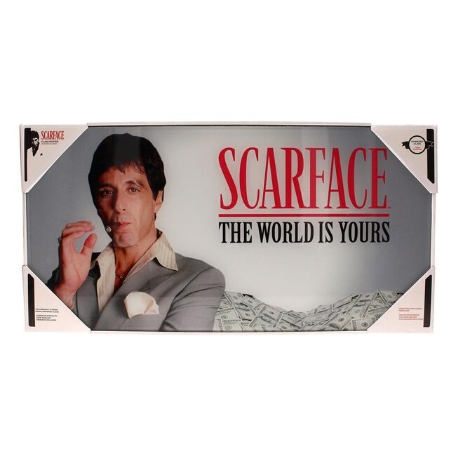 Scarface glazen poster: De wereld is van jou (grijze achtergrond) 60 x 30 cm