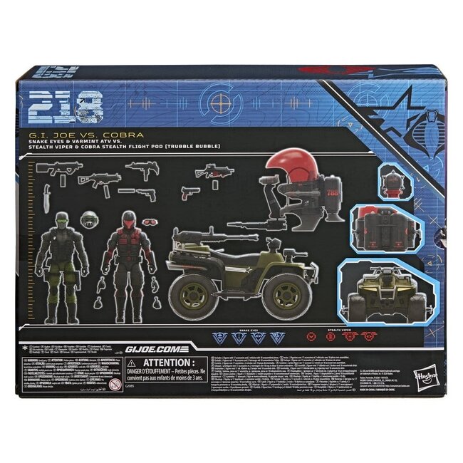 GI Joe Classified Series Actionfiguren- und Fahrzeugset: Snake Eyes & Varmint ATV vs. Stealth Viper & Cobra Stealth Flight Pod (Trubble Bubble) 15 cm
