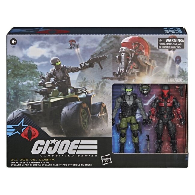 GI Joe Classified Series Actionfiguren- und Fahrzeugset: Snake Eyes & Varmint ATV vs. Stealth Viper & Cobra Stealth Flight Pod (Trubble Bubble) 15 cm