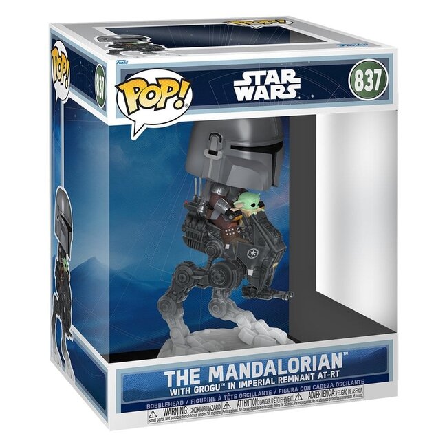 Star Wars: The Mandalorian und Grogu POP! Rides Deluxe Vinyl-Wackelkopffigur Der Mandalorianer mit Grogu im Imperial Remnant AT-RT 9 cm