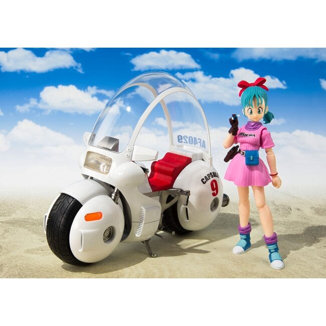 Dragon Ball SH Figuarts Fahrzeug mit Figur Bulmas Motorrad Hoipoi Capsule Nr. 9 17 cm