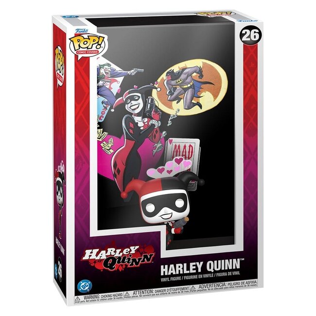 DC Comics POP! Vinylfigur Harley Quinn (9 cm) mit Comic-Covern