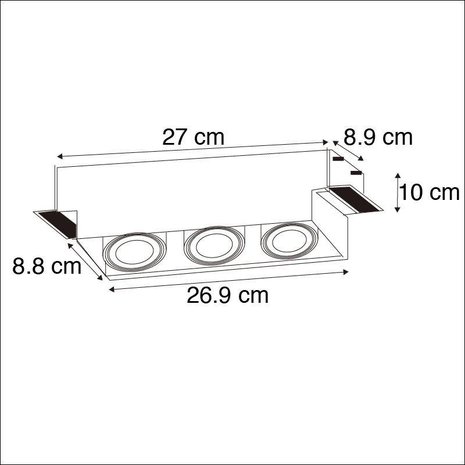 Inbouwspot Bado 3 lichts Gu10 zwart Trimless
