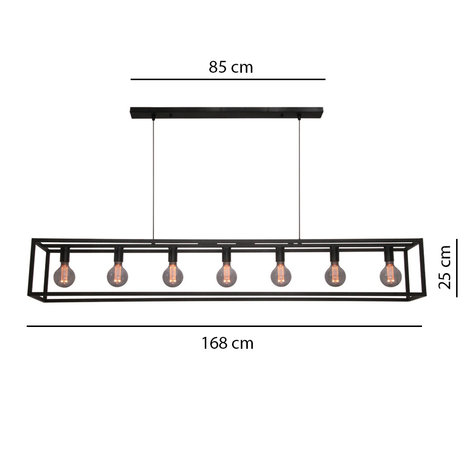 Freelight Hanglamp Esteso 7 lichts L 168 cm B 25 cm zwart