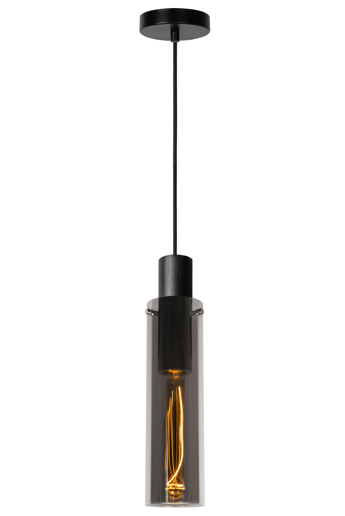 Lucide ORLANDO Hanglamp 1xE27-60W Zwart-Smoke glas