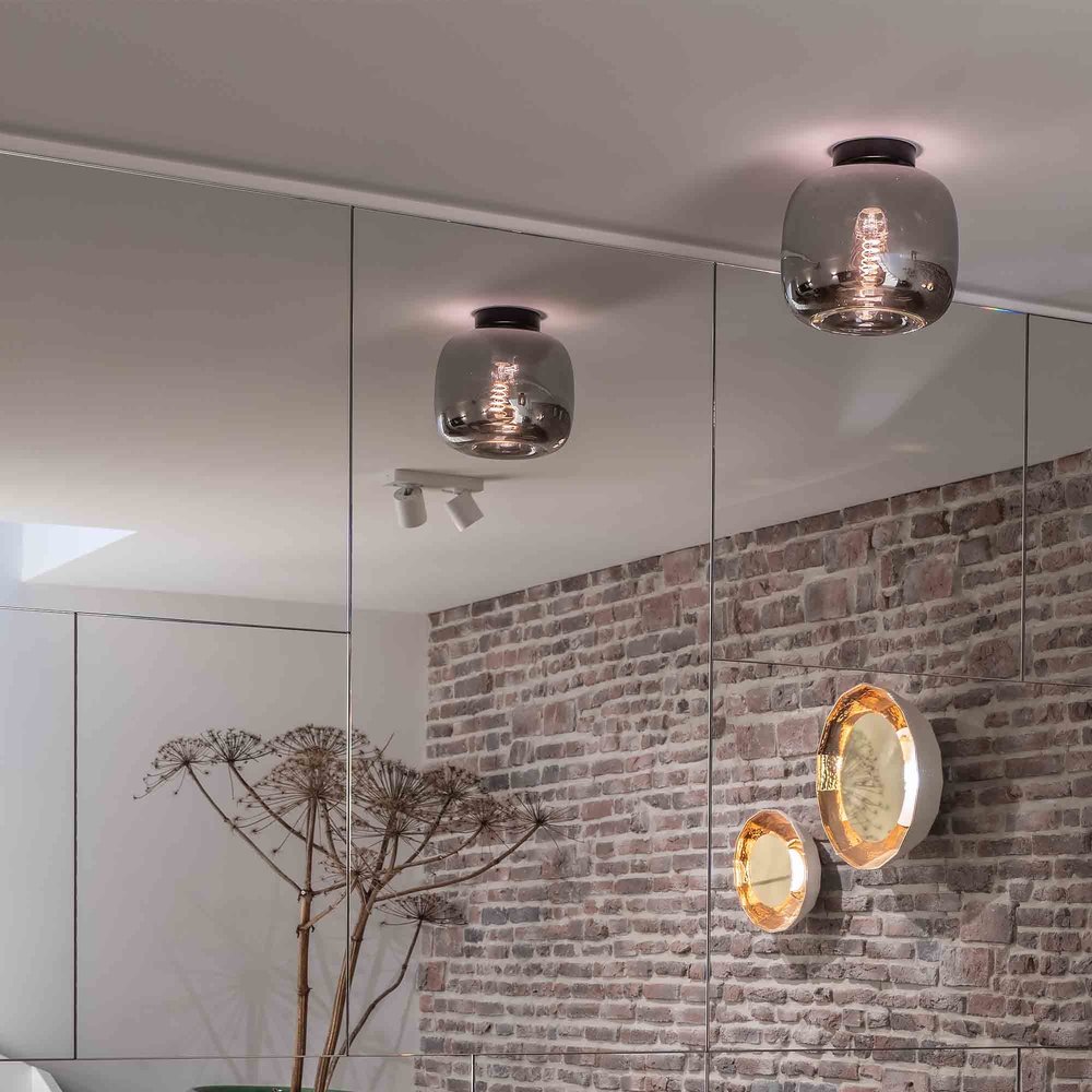 Artdelight Plafondlamp Preston Ø 24 cm rook glas zwart Artdelight Plafondlamp Preston Ø 24 cm rook glas zwart