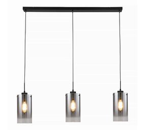Freelight Hanglamp Ventotto 3 lichts L 100 cm rook glas zwart Freelight Hanglamp Ventotto 3 lichts L 100 cm rook glas zwart