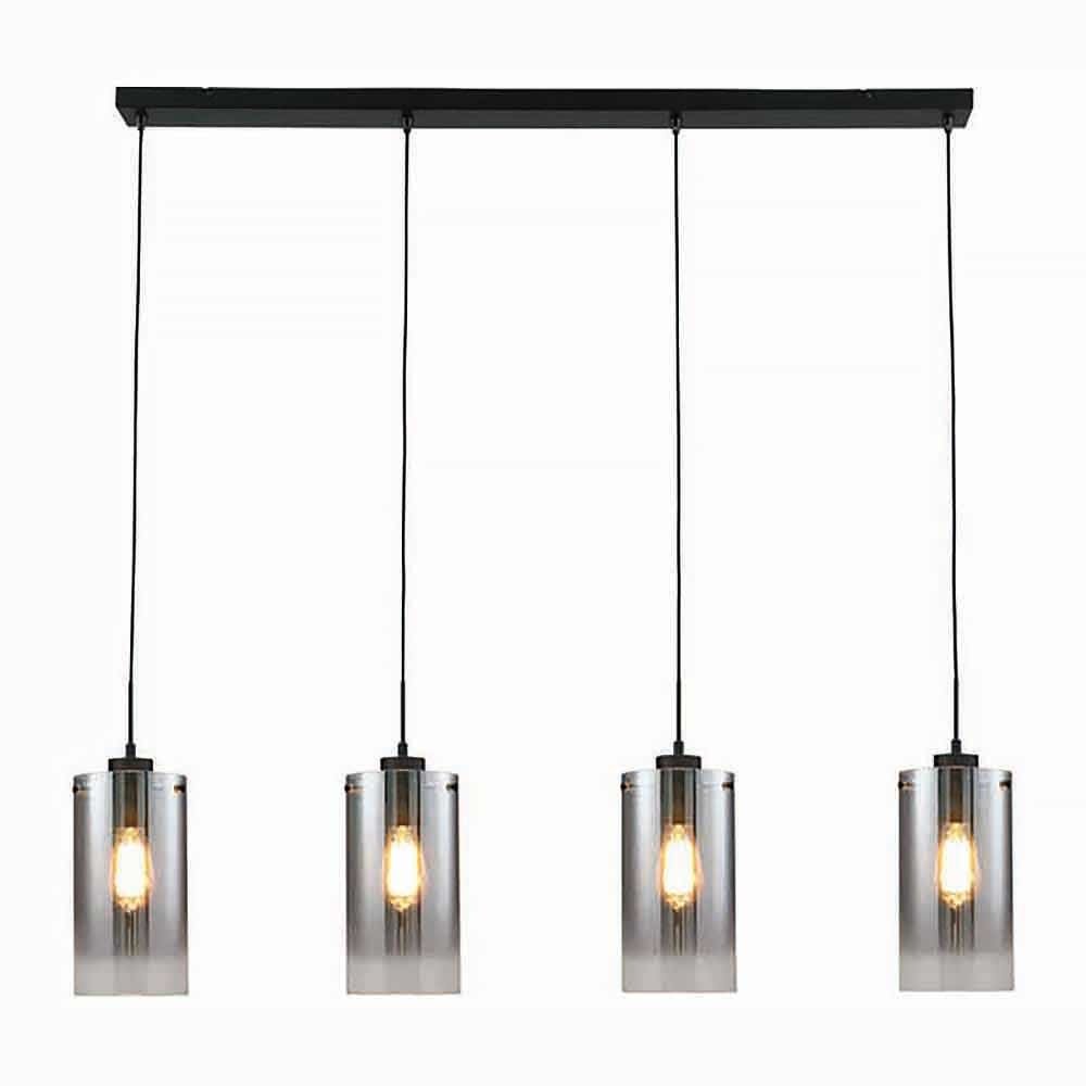 Freelight Hanglamp Ventotto 4 lichts L 120 cm rook glas zwart Freelight Hanglamp Ventotto 4 lichts L 120 cm rook glas zwart