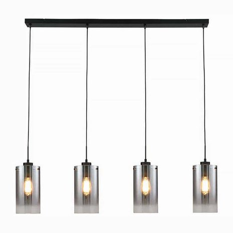 Freelight Hanglamp Ventotto 4 lichts L 120 cm rook glas zwart Freelight Hanglamp Ventotto 4 lichts L 120 cm rook glas zwart