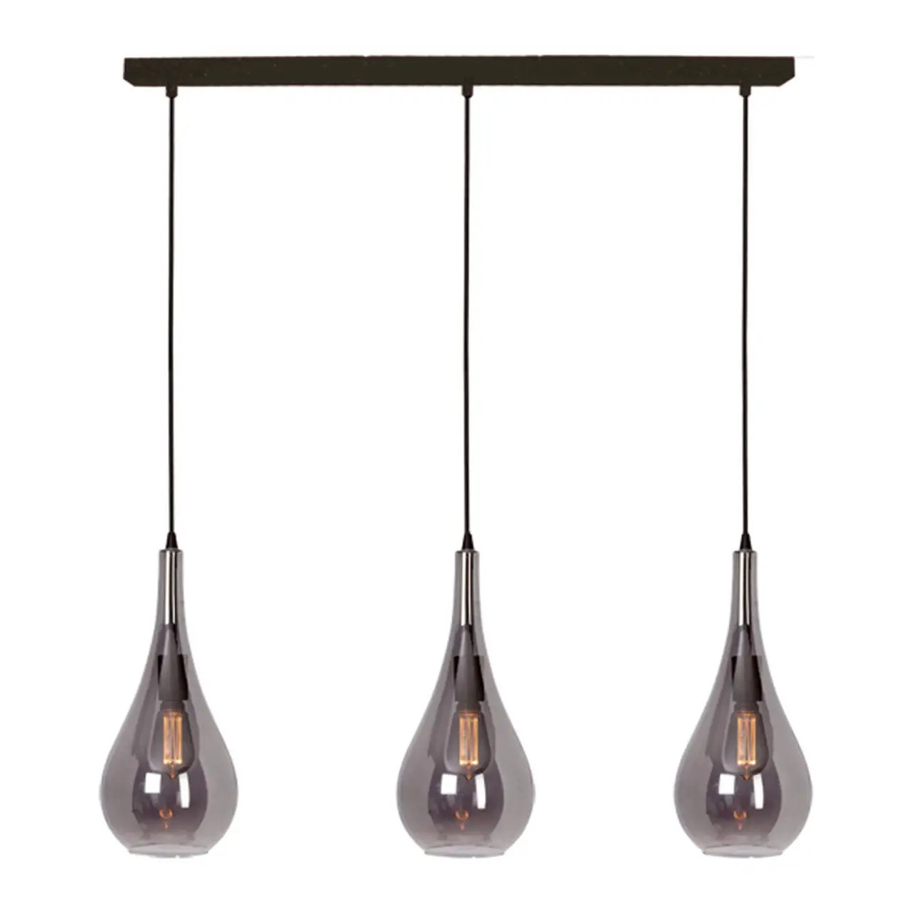 Freelight Hanglamp Somky 3 lichts L120 cm rook glas zwart Freelight Hanglamp Somky 3 lichts L120 cm rook glas zwart