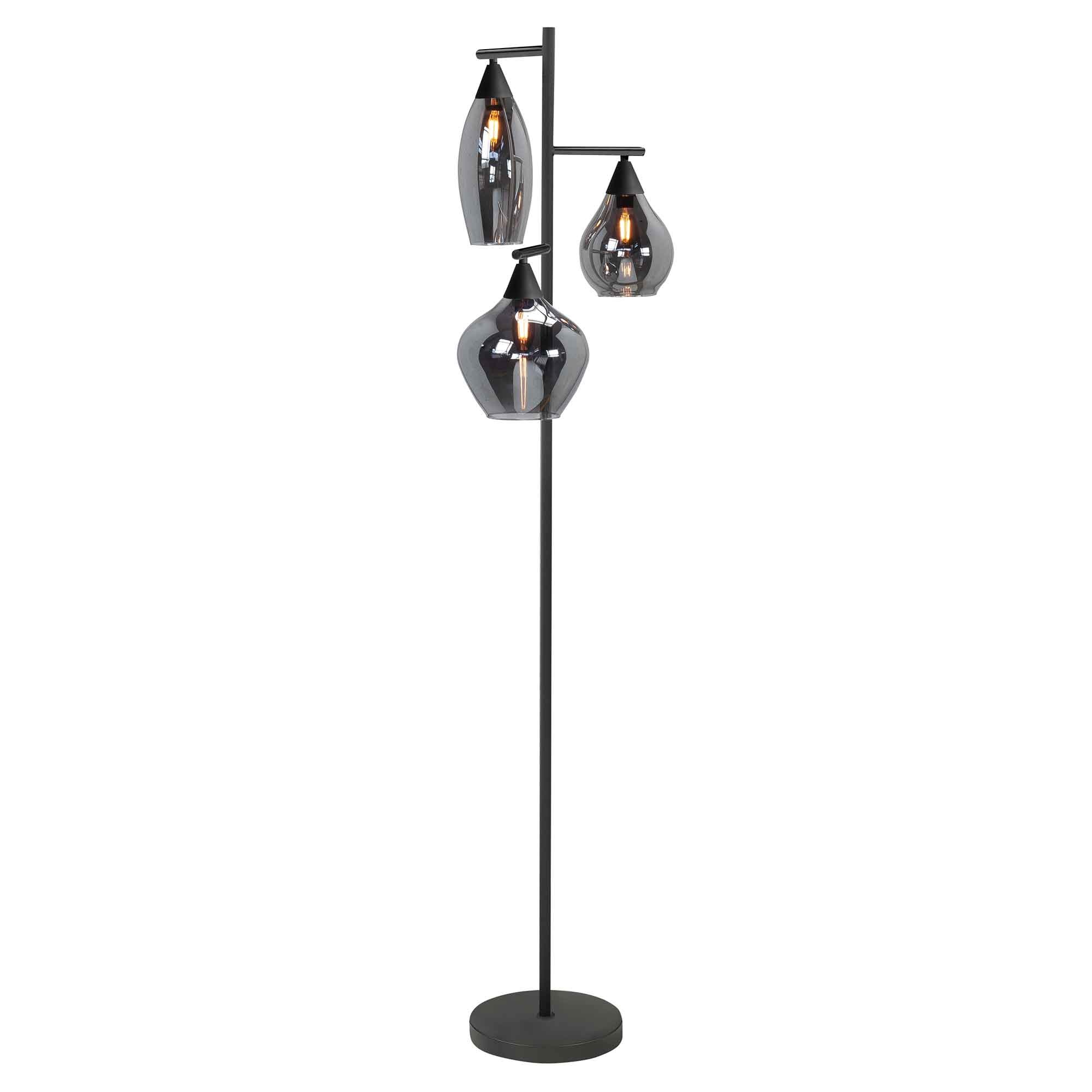 Vloerlamp Cambio Black & Smoke Glas 3 Lichts