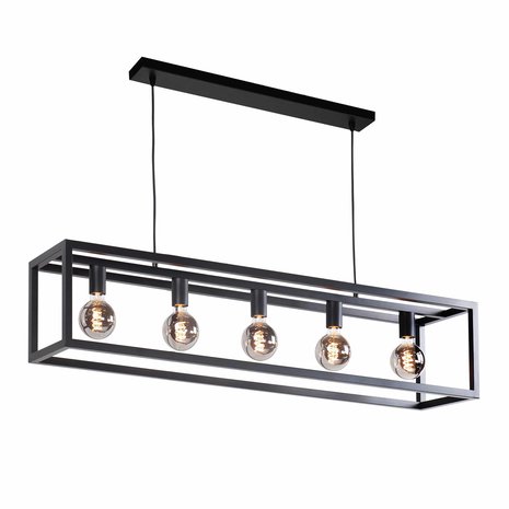 Highlight Hanglamp Fragola 5 lichts L 120 cm B 25 cm zwart Highlight Hanglamp Fragola 5 lichts L 120 cm B 25 cm zwart