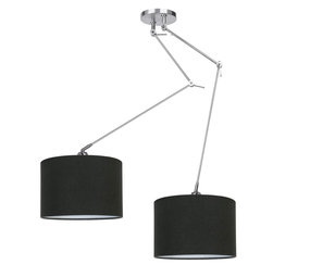 Ylumen Hanglamp Knik 2 lichts met zwarte kappen Ø 40 cm mat chroom