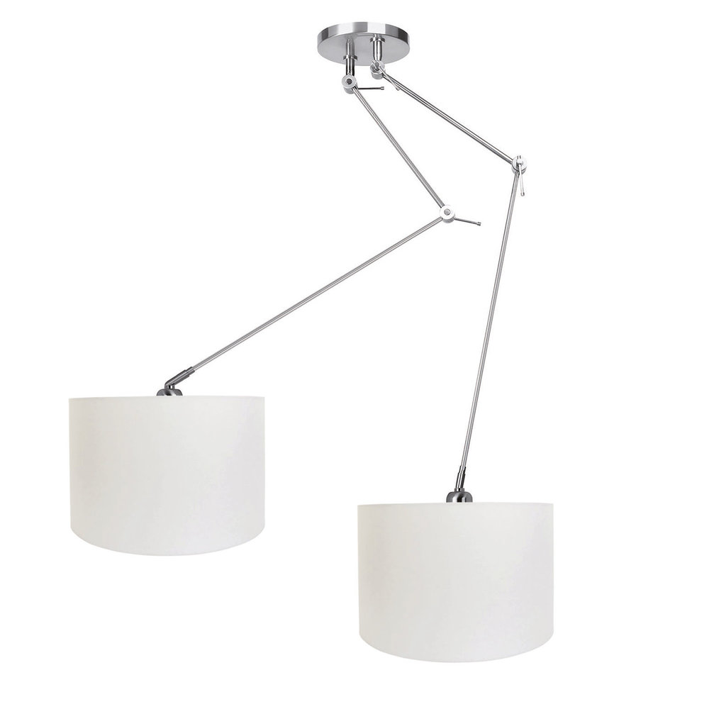 Ylumen Hanglamp Knik 2 lichts met witte kappen Ø 40 cm mat chroom Ylumen Hanglamp Knik 2 lichts met witte kappen Ø 40 cm mat chroom