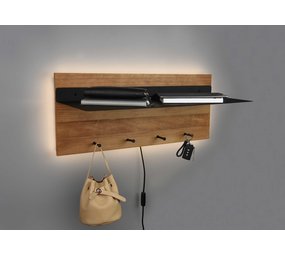 Mirrors and more Kapstok Romy LED 75 x 30 cm 4 haken en legplank Hout Mirrors and more Kapstok Romy LED 75 x 30 cm 4 haken en legplank Hout
