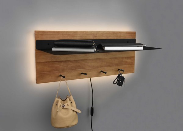 Mirrors and more Kapstok Romy LED 75 x 30 cm 4 haken en legplank Hout Mirrors and more Kapstok Romy LED 75 x 30 cm 4 haken en legplank Hout