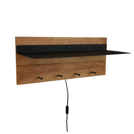 Mirrors and more Kapstok Romy LED 75 x 30 cm 4 haken en legplank Hout Mirrors and more Kapstok Romy LED 75 x 30 cm 4 haken en legplank Hout