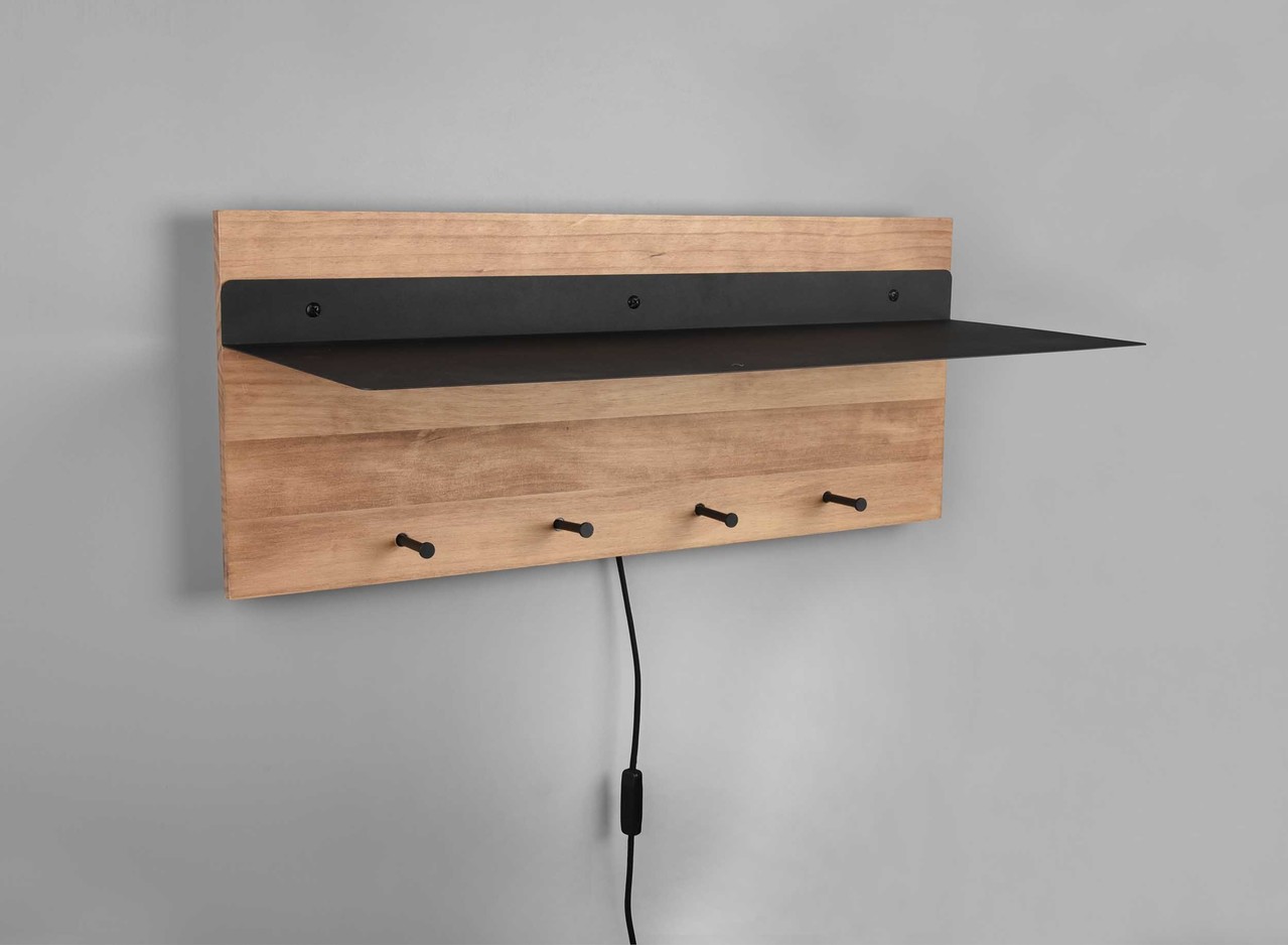 Mirrors and more Kapstok Romy LED 75 x 30 cm 4 haken en legplank Hout Mirrors and more Kapstok Romy LED 75 x 30 cm 4 haken en legplank Hout