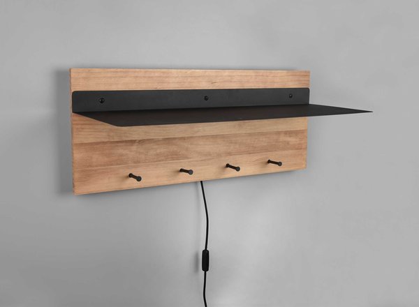 Mirrors and more Kapstok Romy LED 75 x 30 cm 4 haken en legplank Hout Mirrors and more Kapstok Romy LED 75 x 30 cm 4 haken en legplank Hout