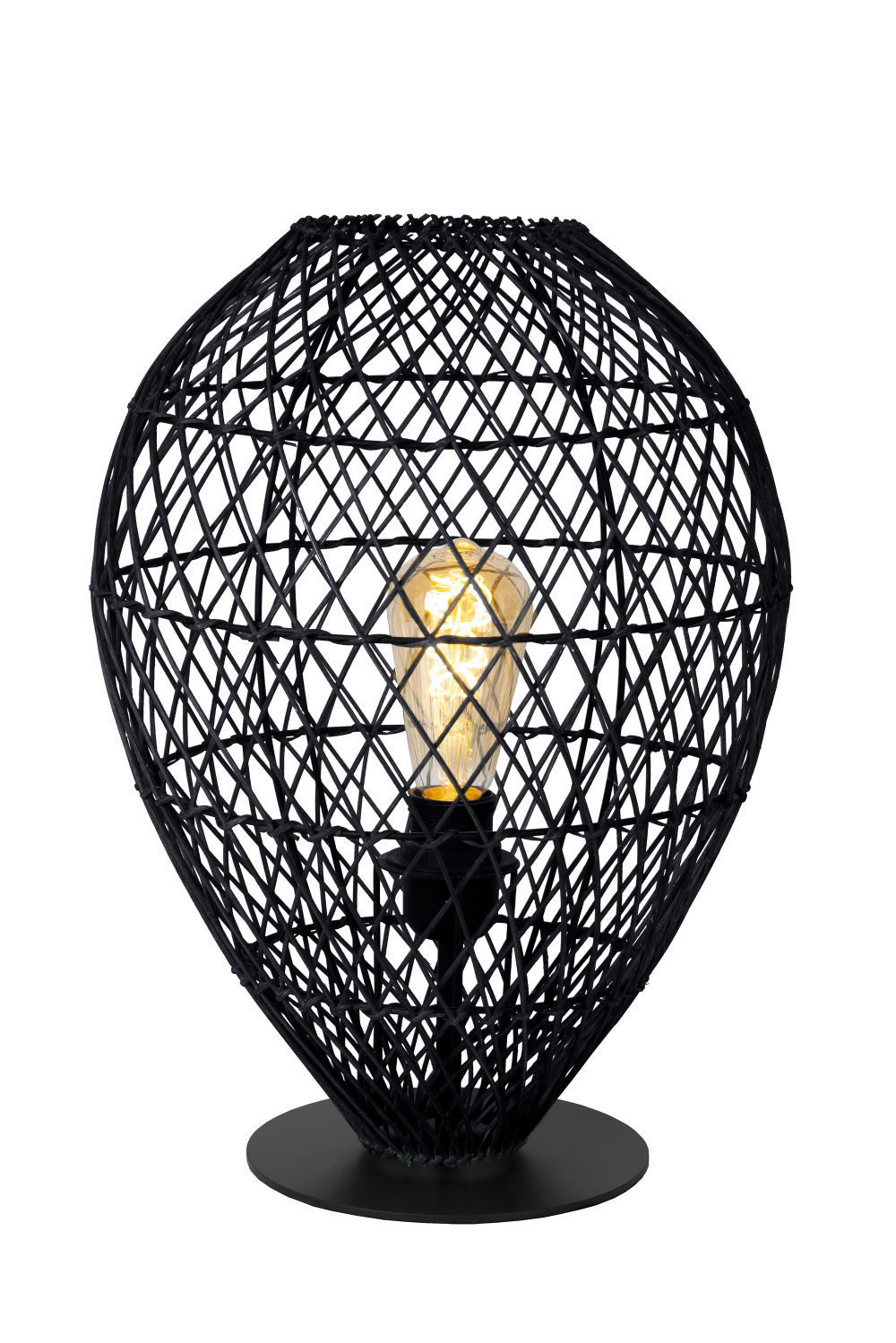 Lucide KENJIRO Tafellamp-Zwart-Ø30-1xE27-40W-Rotan Lucide KENJIRO Tafellamp-Zwart-Ø30-1xE27-40W-Rotan
