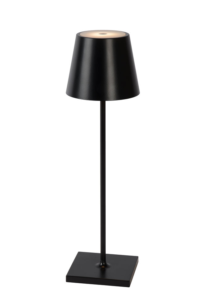 Lucide JUSTIN - Oplaadbare Tafellamp Buiten - Accu/Batterij - 11 cm - LED Dimb. - 1x2,2W 2700K/3000K - IP54 - 3 StepDim - Zwart - Lamponline.nl