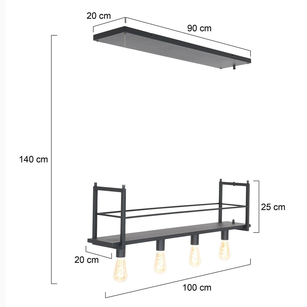 Mexlite Hanglamp buckley Rek 2983 zwart