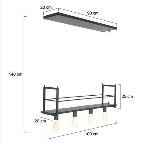 Mexlite Hanglamp buckley Rek 2983 zwart