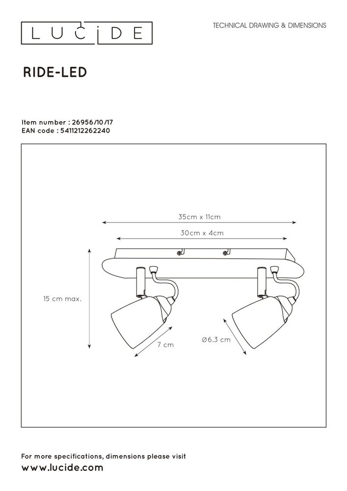 Lucide RIDE-LED - Plafondspot - LED Dimb. - GU10 - 2x5W 3000K - Koper Lucide RIDE-LED - Plafondspot - LED Dimb. - GU10 - 2x5W 3000K - Koper