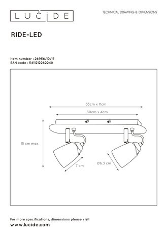 Lucide RIDE-LED - Plafondspot - LED Dimb. - GU10 - 2x5W 3000K - Koper Lucide RIDE-LED - Plafondspot - LED Dimb. - GU10 - 2x5W 3000K - Koper