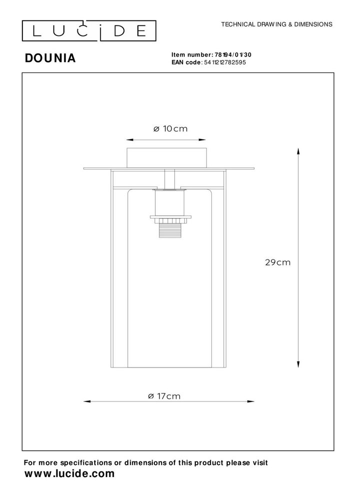 Lucide DOUNIA - Plafonnière - Ø 17 cm - 1xE27 - Zwart Lucide DOUNIA - Plafonnière - Ø 17 cm - 1xE27 - Zwart