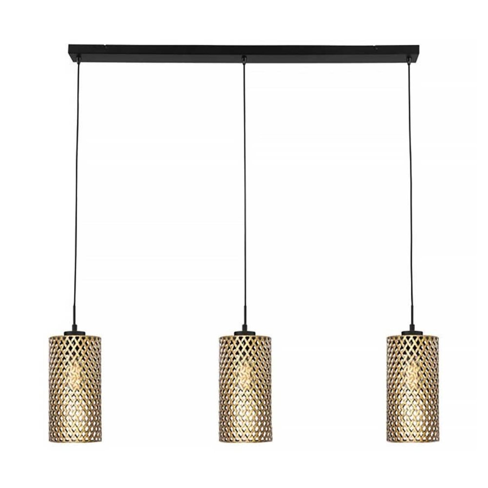 Freelight Hanglamp Cestino 3 lichts L 100 cm zwart - goud Freelight Hanglamp Cestino 3 lichts L 100 cm zwart - goud