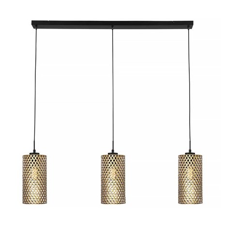 Freelight Hanglamp Cestino 3 lichts L 100 cm zwart - goud Freelight Hanglamp Cestino 3 lichts L 100 cm zwart - goud