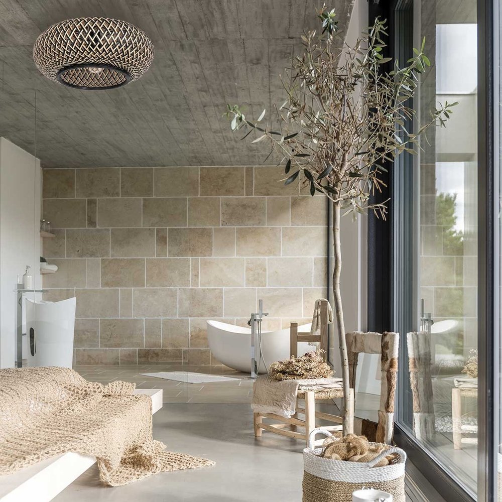 Anne Light & home Plafondlamp Maze Ø 42 cm bamboe zwart beige Anne Light & home Plafondlamp Maze Ø 42 cm bamboe zwart beige