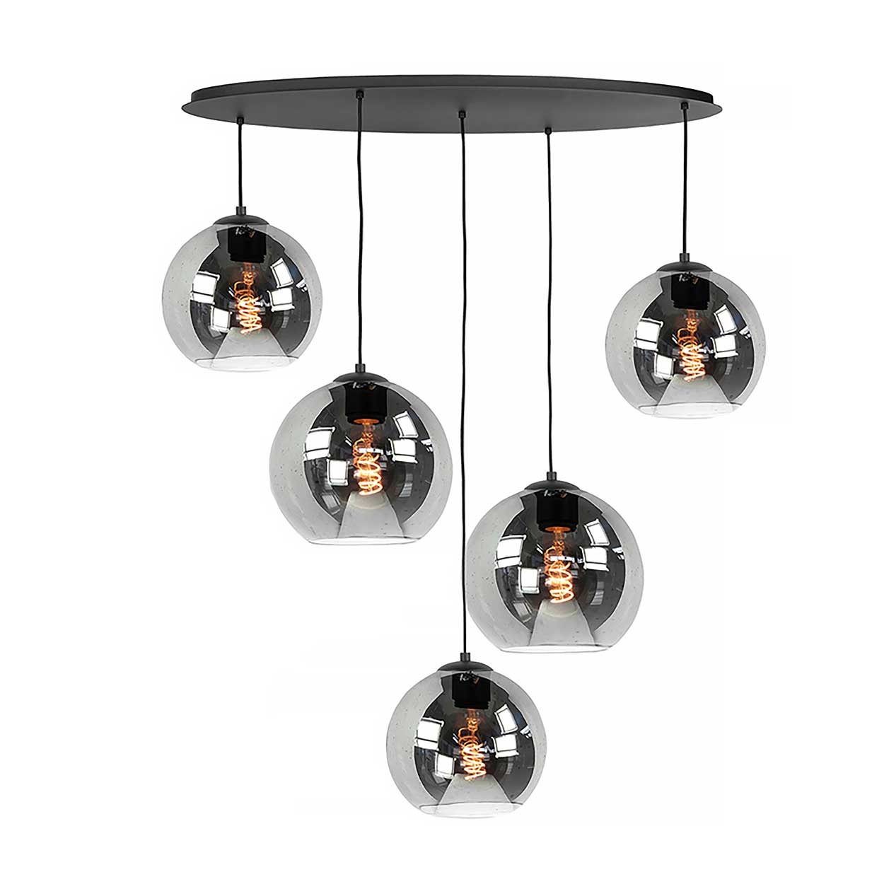 Highlight Hanglamp Fantasy ovaal 5 lichts rook glas L 100 cm zwart Highlight Hanglamp Fantasy ovaal 5 lichts rook glas L 100 cm zwart