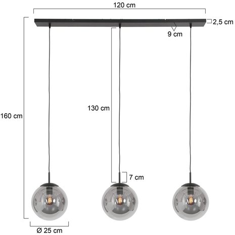 Steinhauer Hanglamp bollique L 120 cm 3 lichts 3122 zwart Steinhauer Hanglamp bollique L 120 cm 3 lichts 3122 zwart