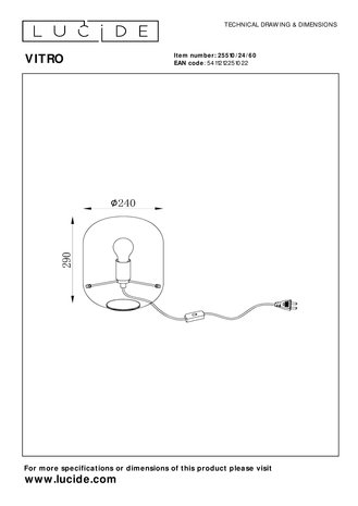 Lucide VITRO - Tafellamp - Ø 24 cm - 1xE27 - Transparant