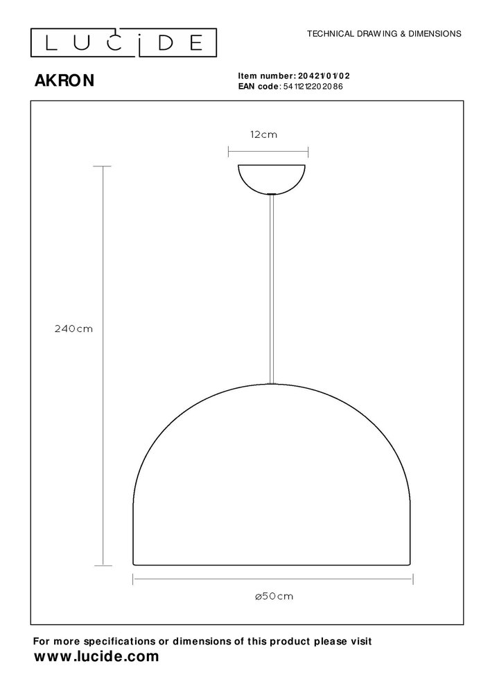 Lucide AKRON - Hanglamp - Ø 50 cm - 1xE27 - Mat Goud / Messing Lucide AKRON - Hanglamp - Ø 50 cm - 1xE27 - Mat Goud / Messing