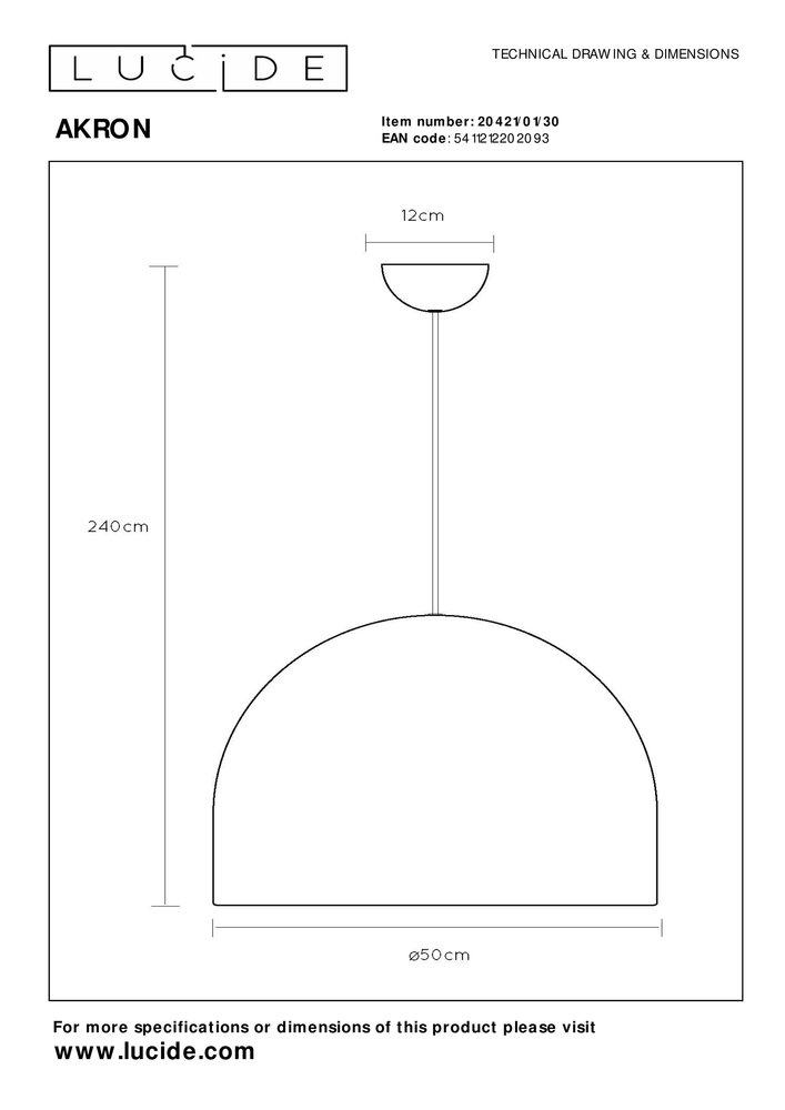 Lucide AKRON - Hanglamp - Ø 50 cm - 1xE27 - Zwart