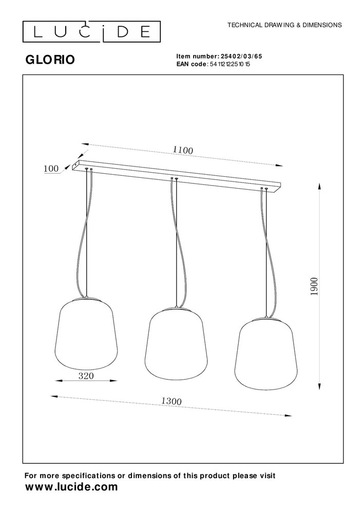 Lucide GLORIO - Hanglamp - 3xE27 - Zwart Lucide GLORIO - Hanglamp - 3xE27 - Zwart