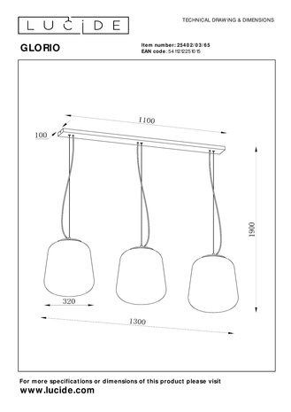 Lucide GLORIO - Hanglamp - 3xE27 - Zwart Lucide GLORIO - Hanglamp - 3xE27 - Zwart