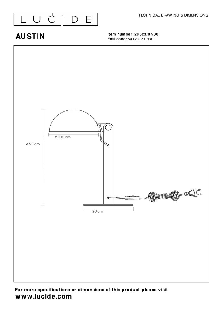 Lucide AUSTIN - Tafellamp - Ø 20 cm - 1xE27 - Zwart Lucide AUSTIN - Tafellamp - Ø 20 cm - 1xE27 - Zwart