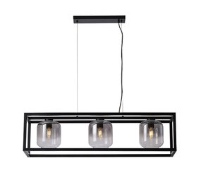 Freelight Hanglamp Dentro 3 lichts L 110 cm rook glas zwart Freelight Hanglamp Dentro 3 lichts L 110 cm rook glas zwart