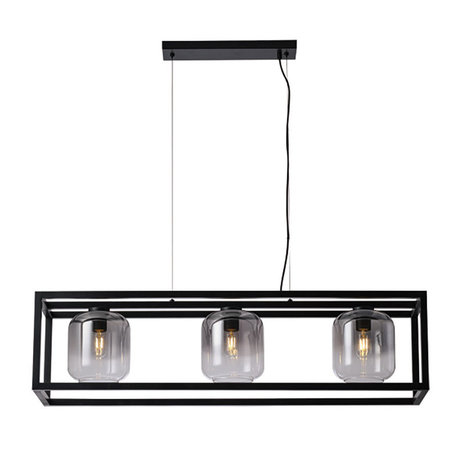 Freelight Hanglamp Dentro 3 lichts L 110 cm rook glas zwart Freelight Hanglamp Dentro 3 lichts L 110 cm rook glas zwart
