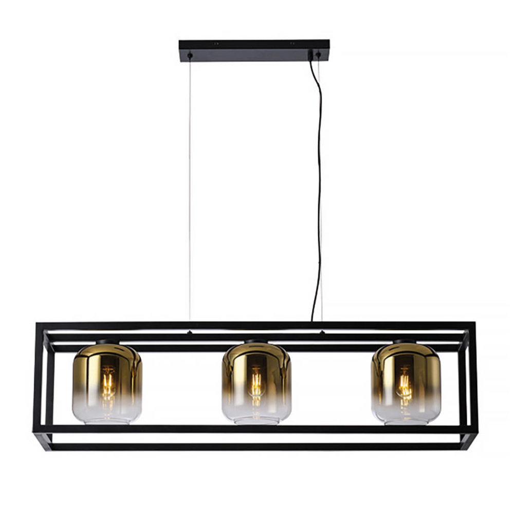 Freelight Hanglamp Dentro 3 lichts L 110 cm  goud glas zwart Freelight Hanglamp Dentro 3 lichts L 110 cm  goud glas zwart