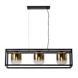 Freelight Hanglamp Dentro 3 lichts L 110 cm  goud glas zwart Freelight Hanglamp Dentro 3 lichts L 110 cm  goud glas zwart